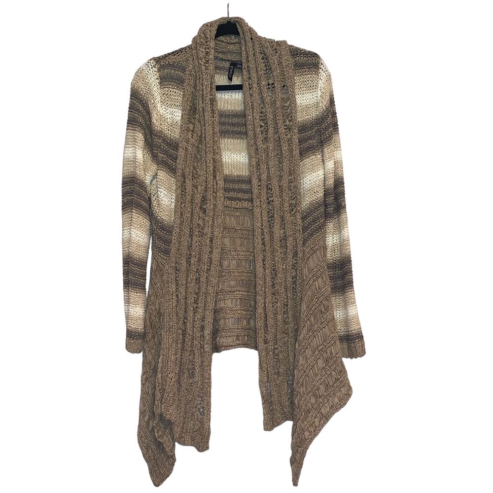 Ethyl‎ Cardigan Medium Open Front Draped Knit Striped Boho Long Sleeve Sweater